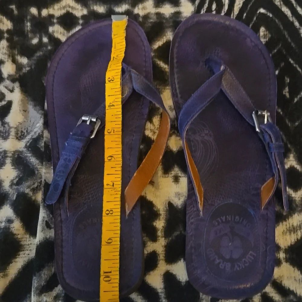 Lucky Brand Deep Blue leather look Flip Flop sandals with silver tone buckle - Picture 11 of 13